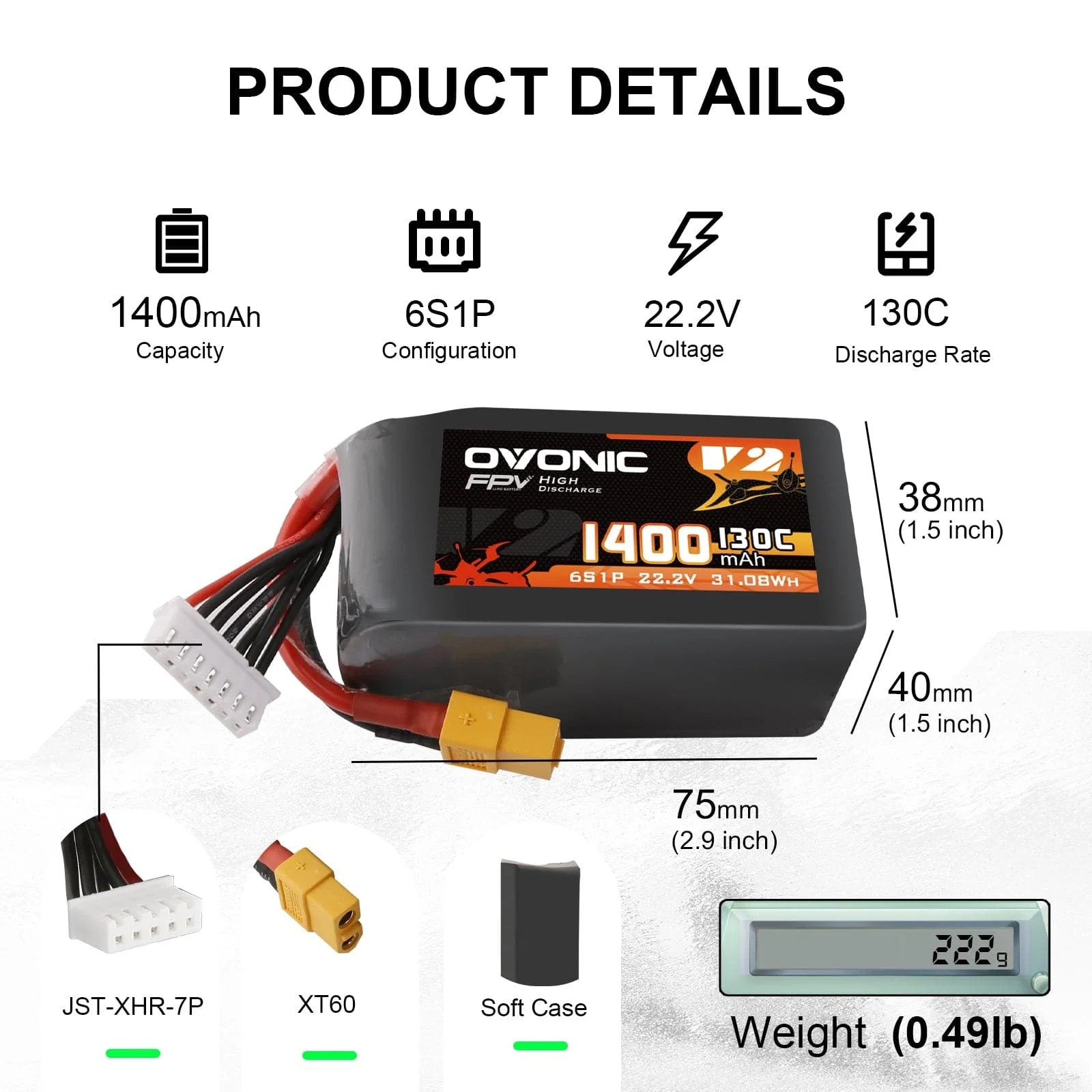 Ovonic 6S 1400mAh 130C LiPo Ba - Walksnail Avatar Hd Goggles X 评论和价格